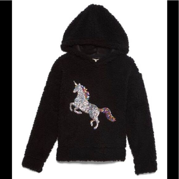 One Step Up Sequin Unicorn Sherpa Hoodie - Picture 1 of 6